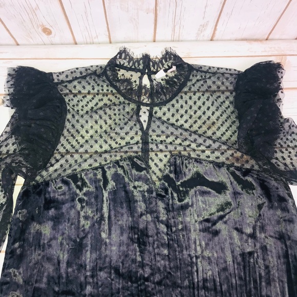 Melrose and Market Polka dot Lace/Velvet Black Top - Picture 5 of 8